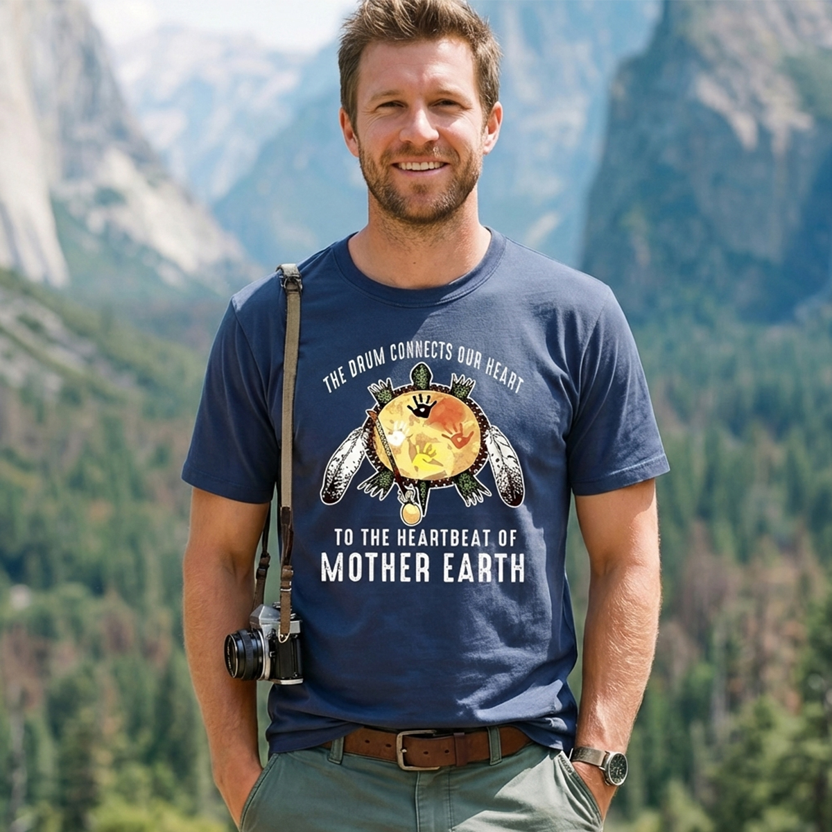 The Drum Connects Our Heart To The Heartbeat Of Mother Earth Drum T‑Shirt