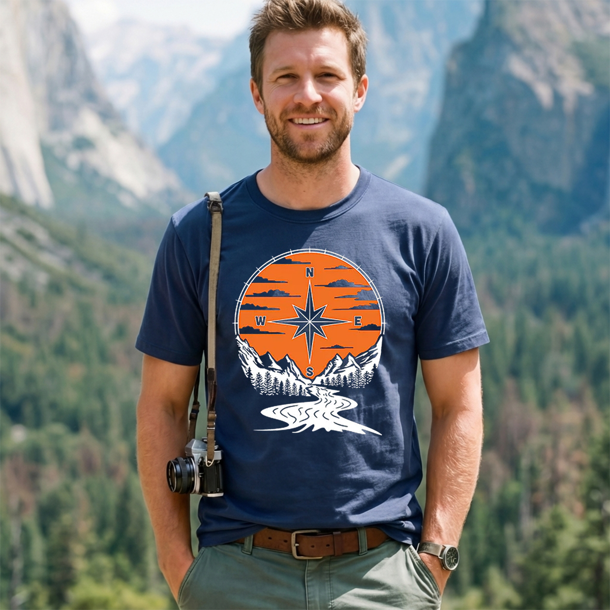 Compass Sunset Mountain Adventure Outdoor T‑Shirt