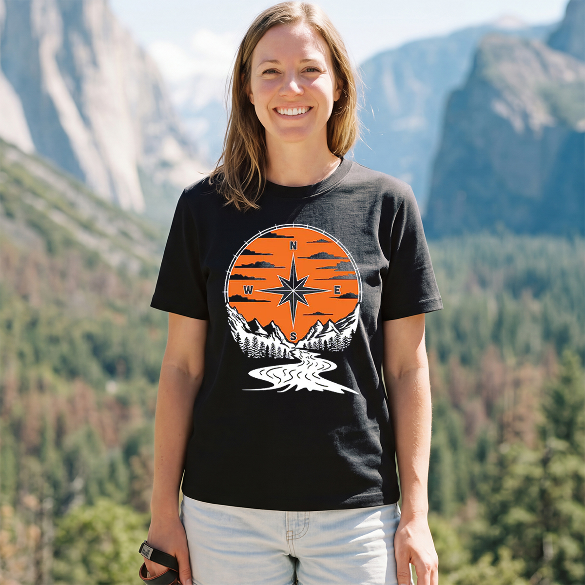 Compass Sunset Mountain Adventure Outdoor T‑Shirt
