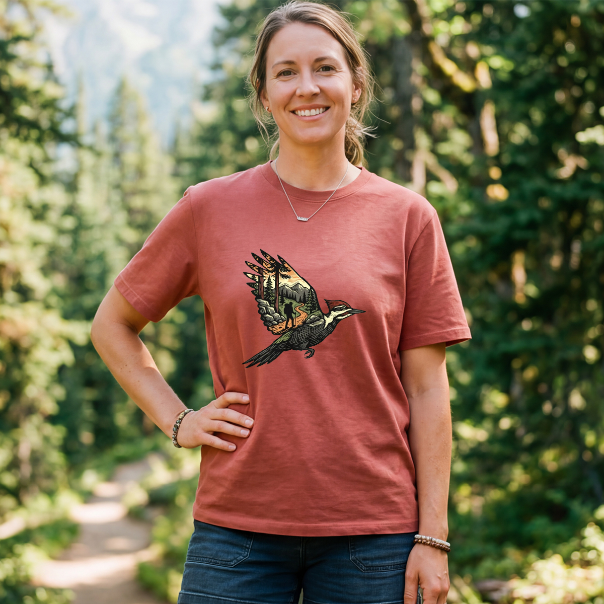 Woodpecker Flight Scenery T-Shirt