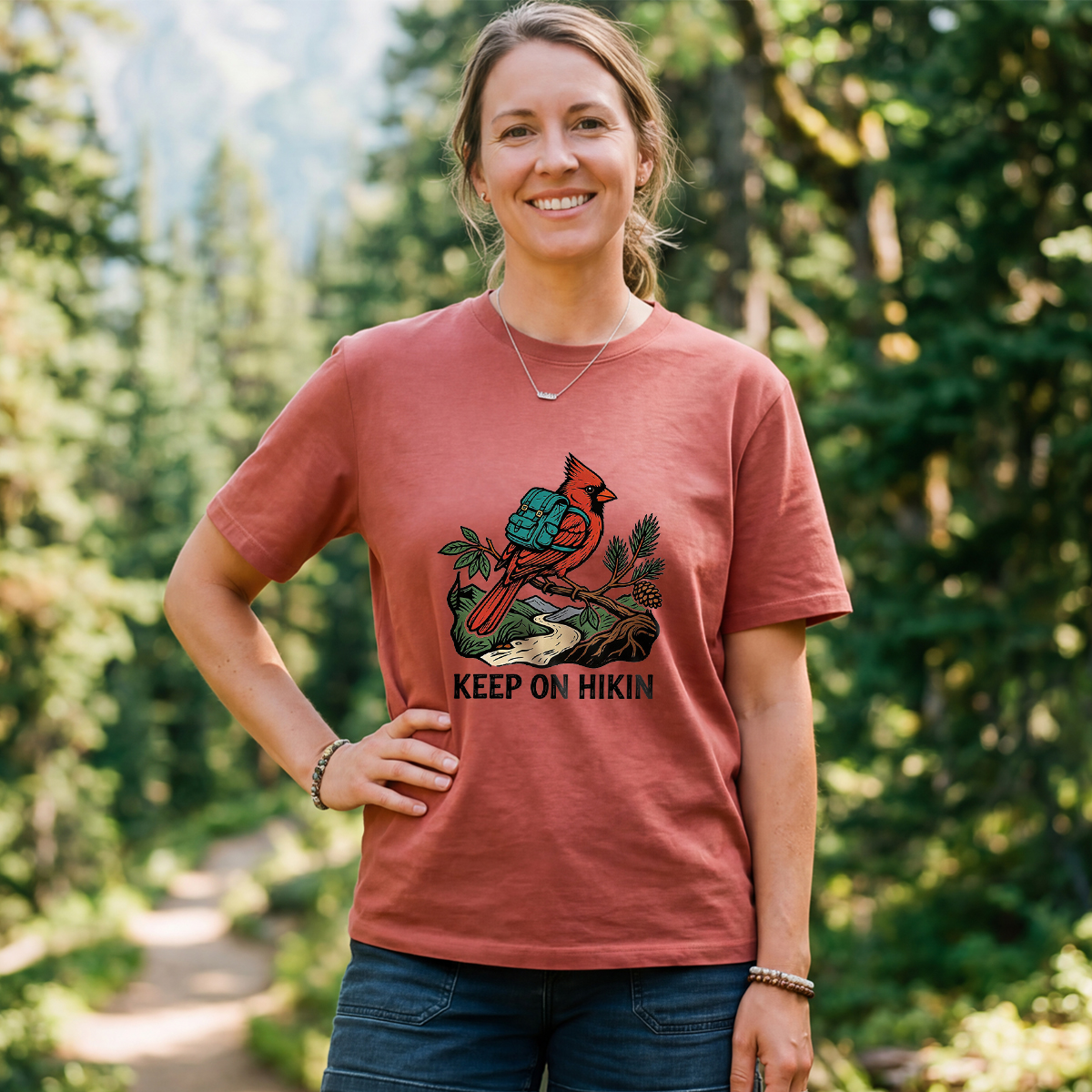 Keep On Hikin Cardinal Backpacker On Trail T-Shirt