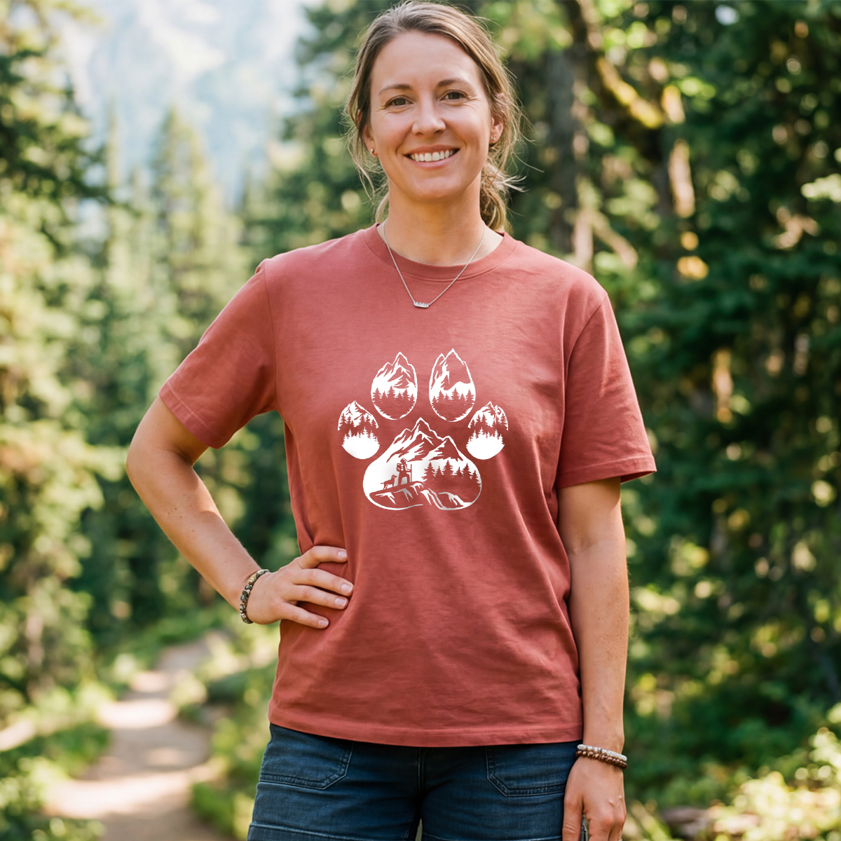Paw Print Mountain Scene T-Shirt
