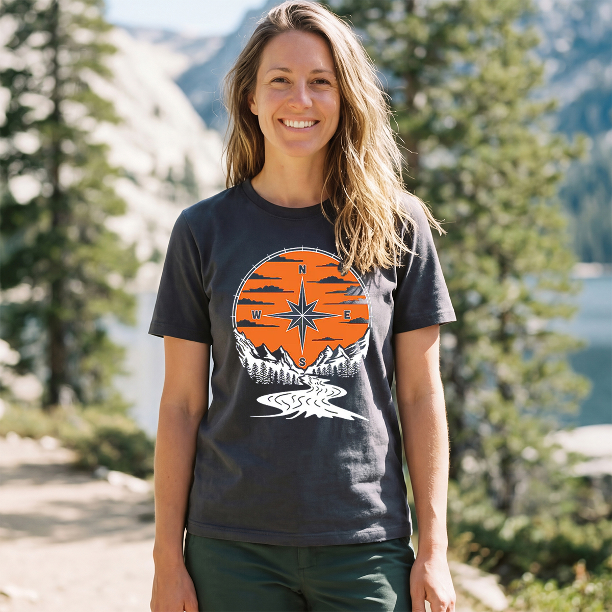Compass Sunset Mountain Adventure Outdoor T‑Shirt