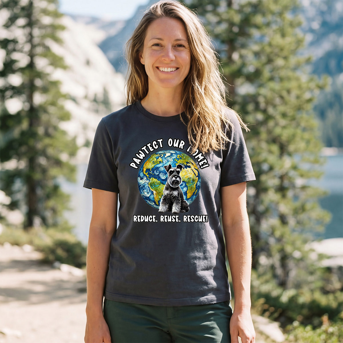 Schnauzer Earth Day Shirt Pawtect Our Home Sustainable Rescue Tee T-Shirt