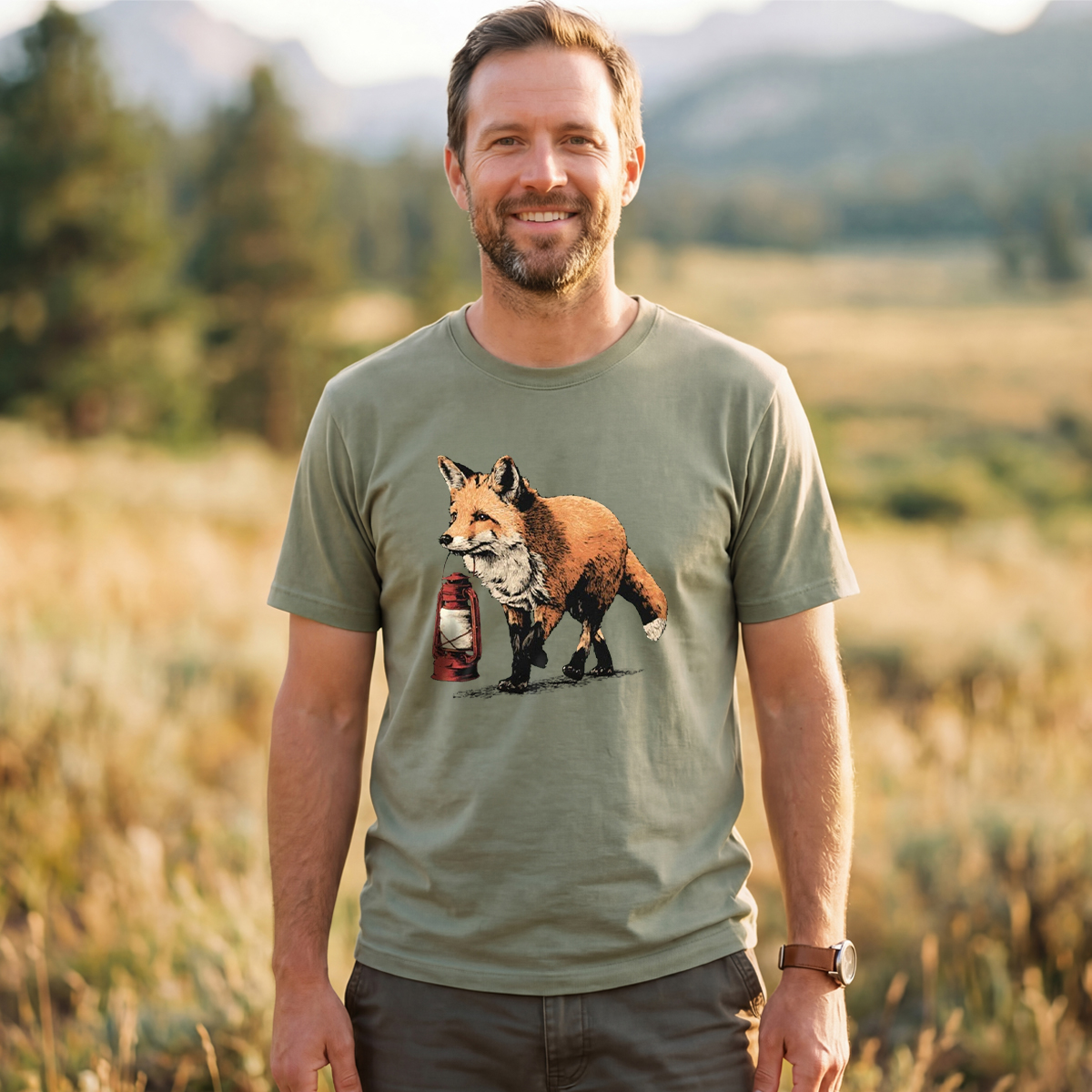 Red Fox Lantern Carrier T-Shirt
