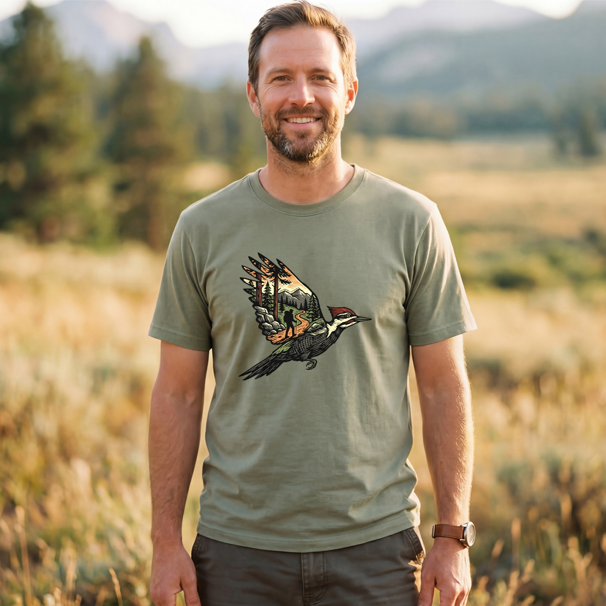 Woodpecker Flight Scenery T-Shirt
