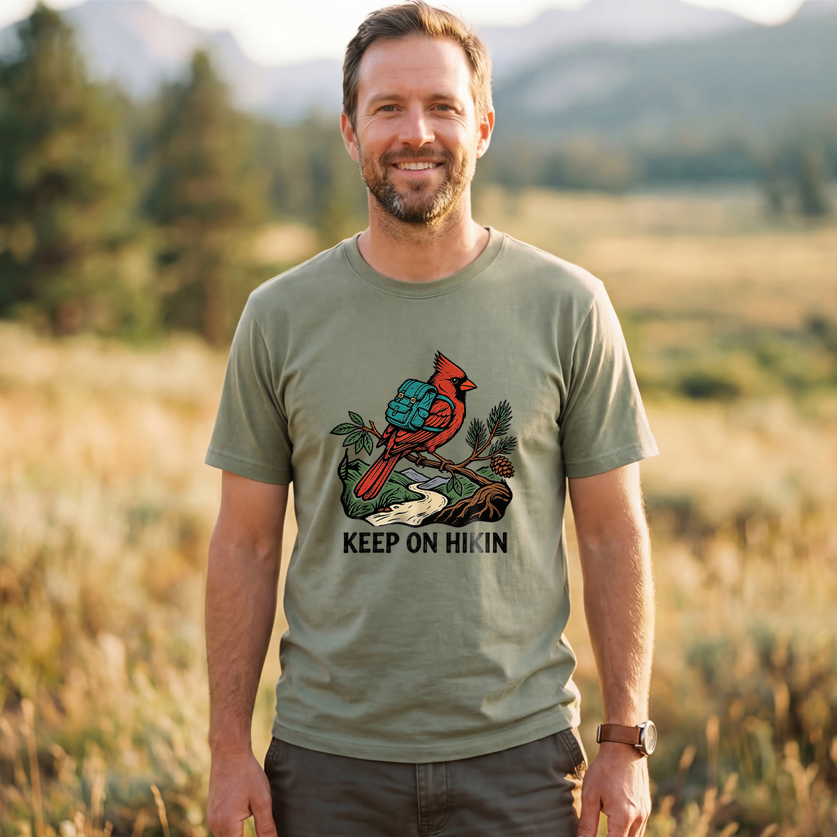 Keep On Hikin Cardinal Backpacker On Trail T-Shirt