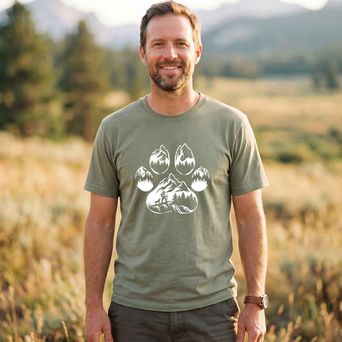 Paw Print Mountain Scene T-Shirt