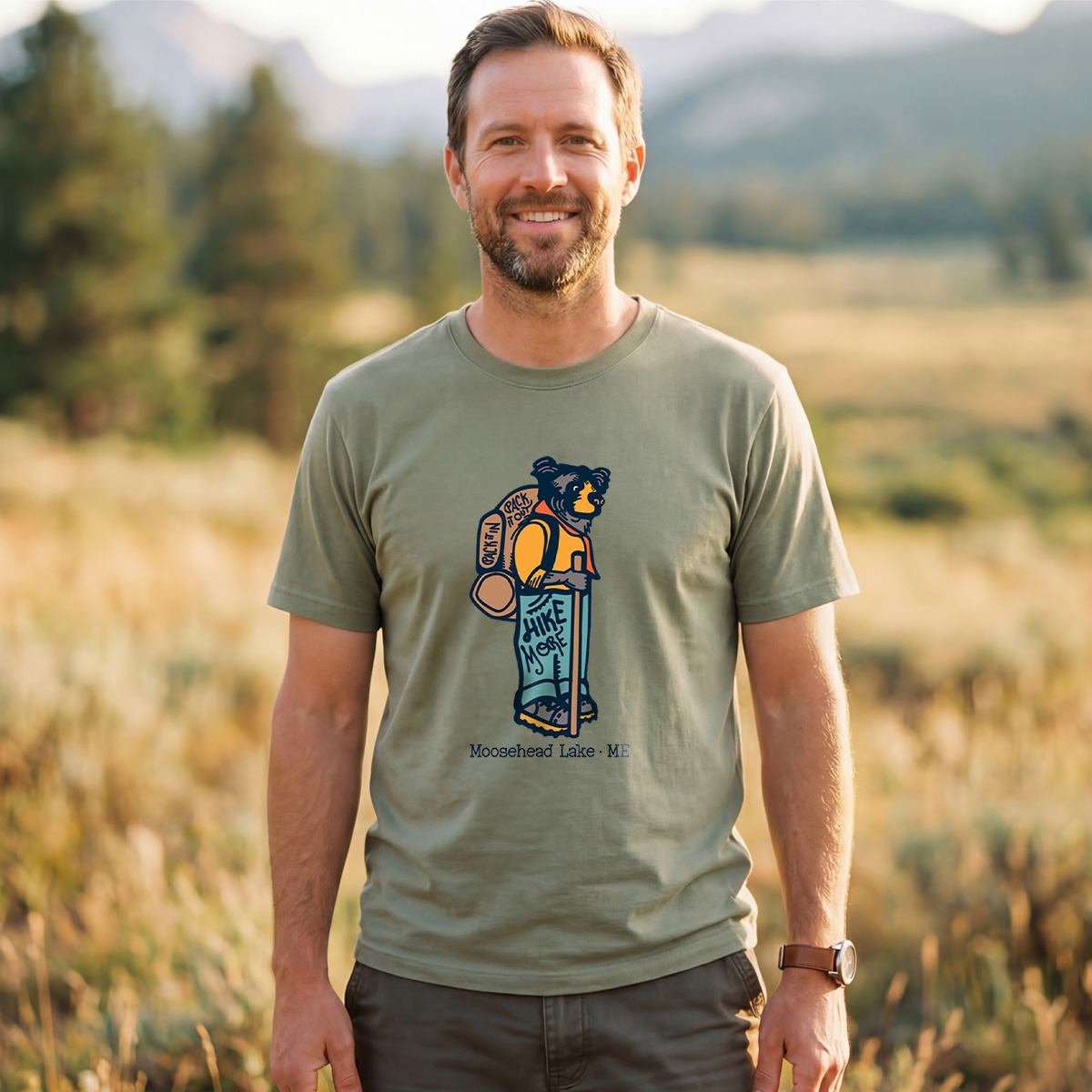 Hiking Bear Tee Cotton Classic T-Shirt
