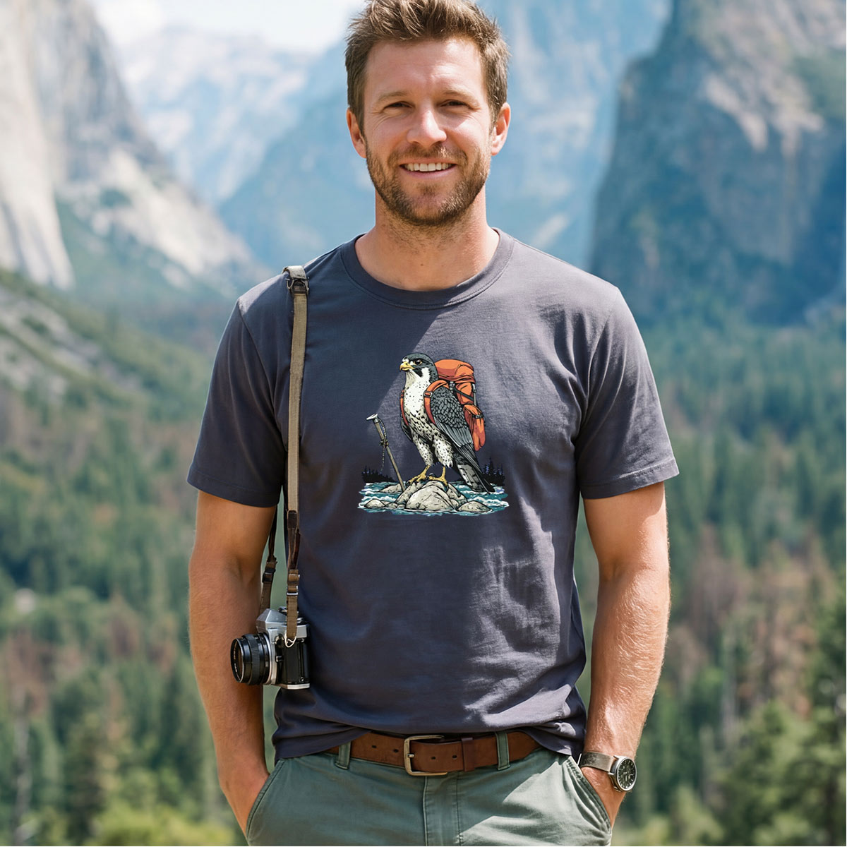 Falcon On River Backpacker T-Shirt