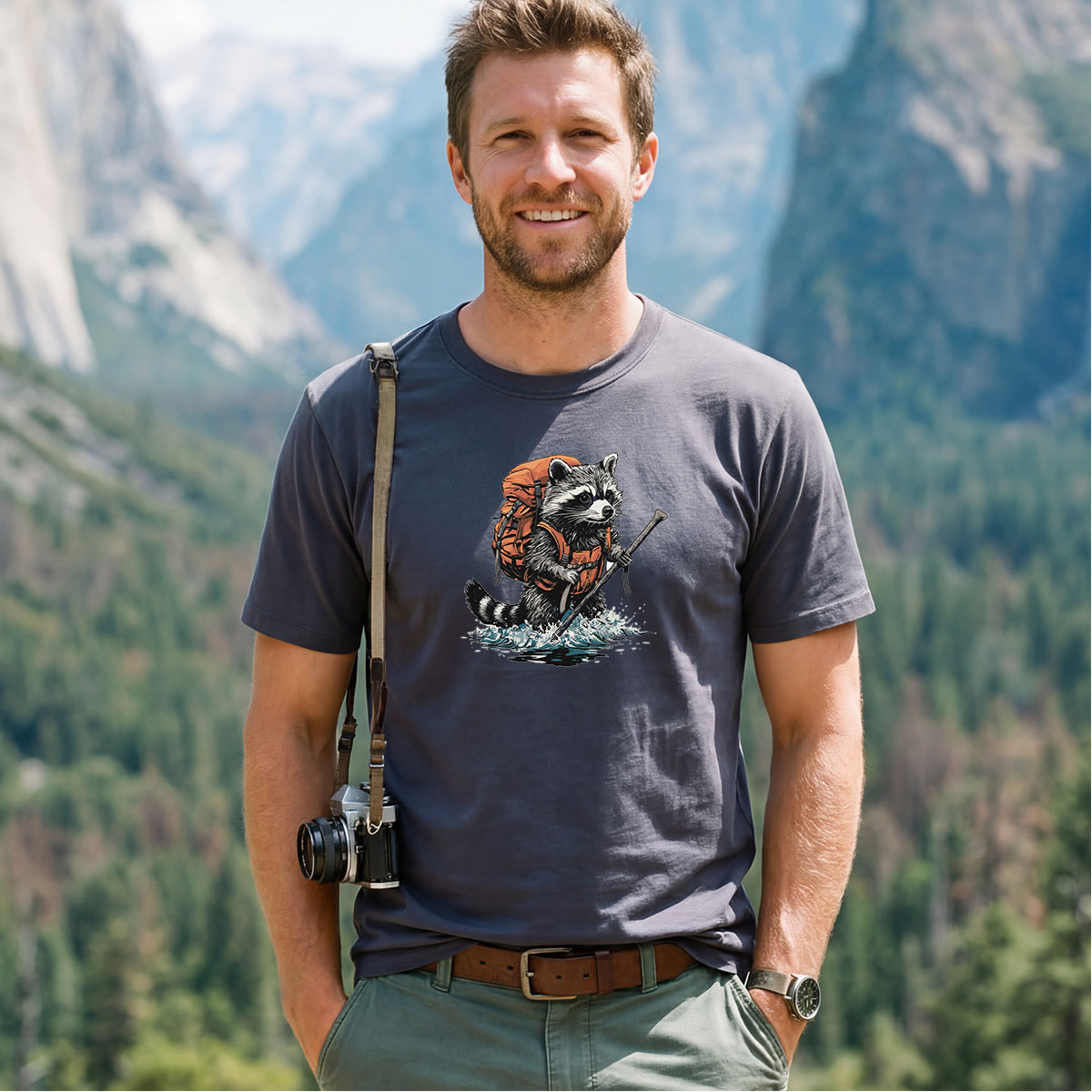 Raccoon Fording River Backpacker T-Shirt