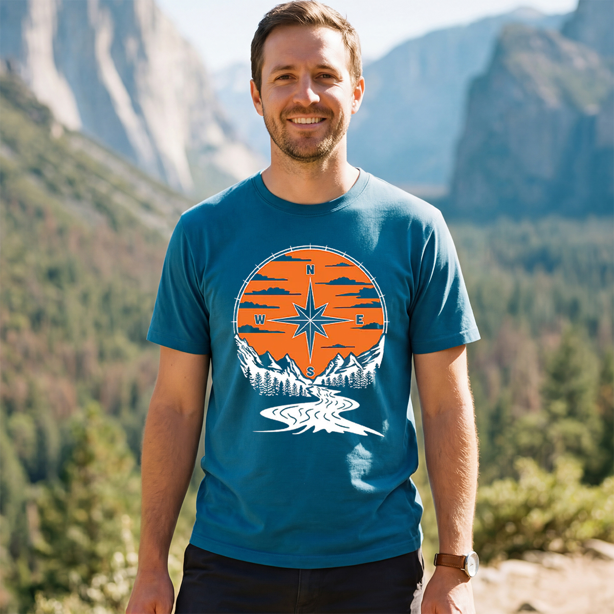 Compass Sunset Mountain Adventure Outdoor T‑Shirt