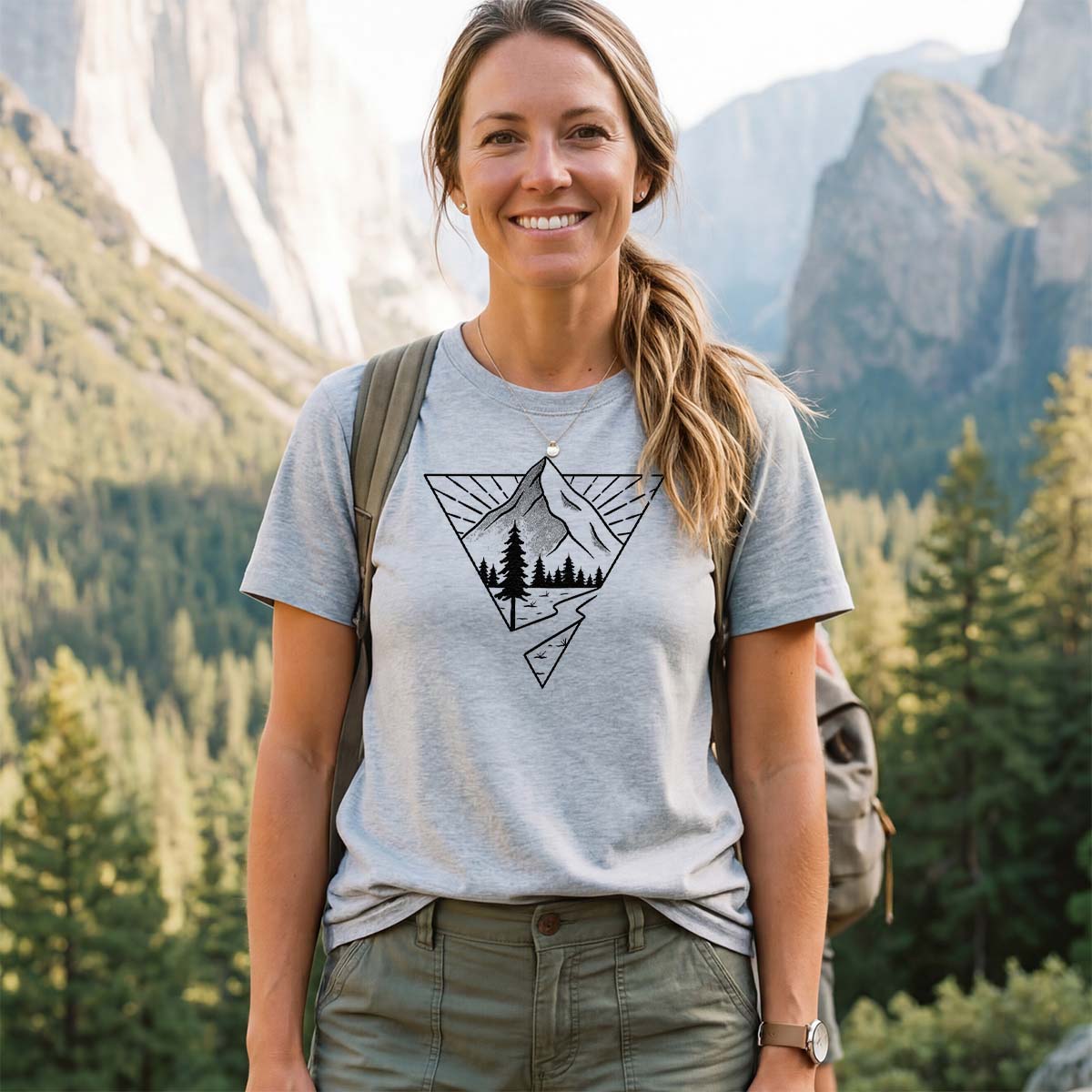 Minimalist Mountain Graphic Geometric Nature Line T-Shirt