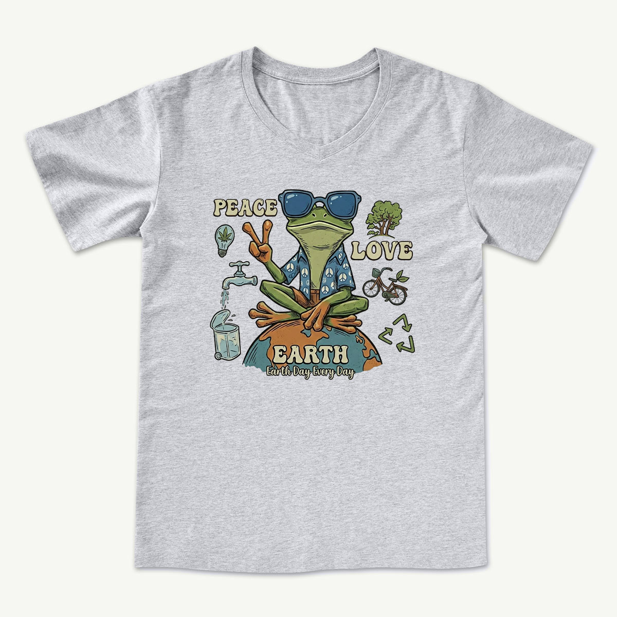 Peace Love Earth Frog V-neck T-Shirt