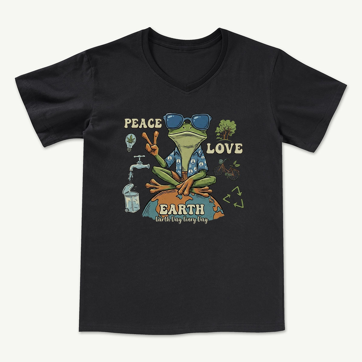 Peace Love Earth Frog V-neck T-Shirt