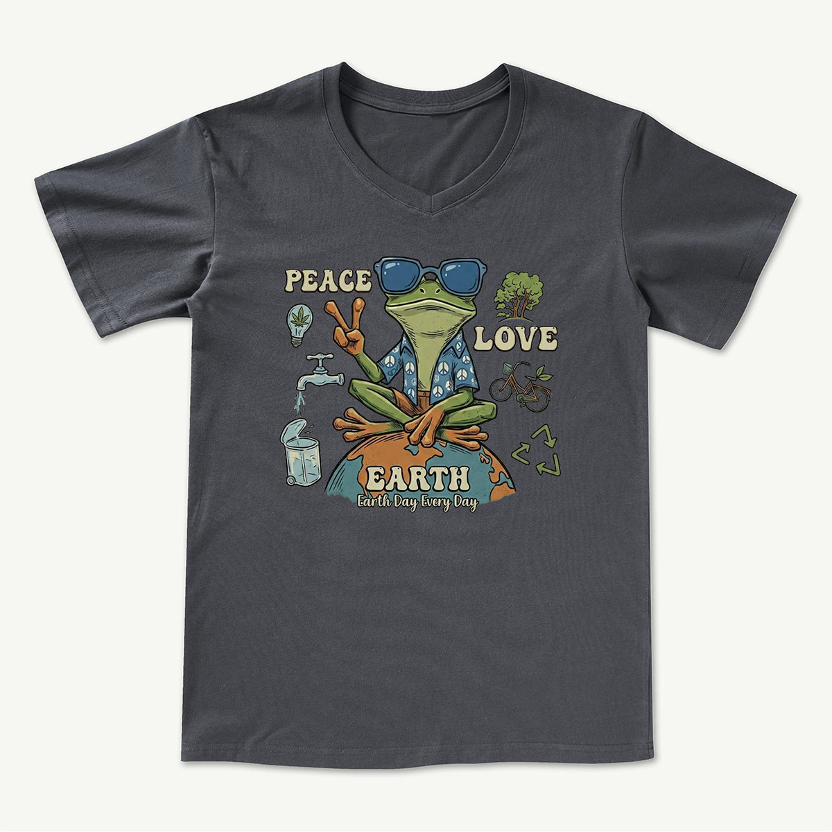Peace Love Earth Frog V-neck T-Shirt