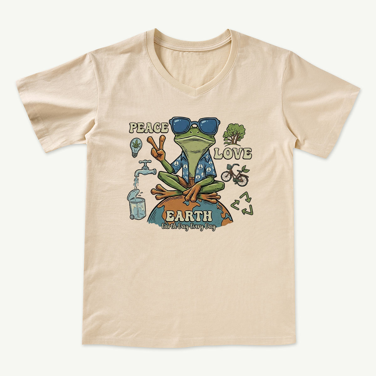 Peace Love Earth Frog V-neck T-Shirt