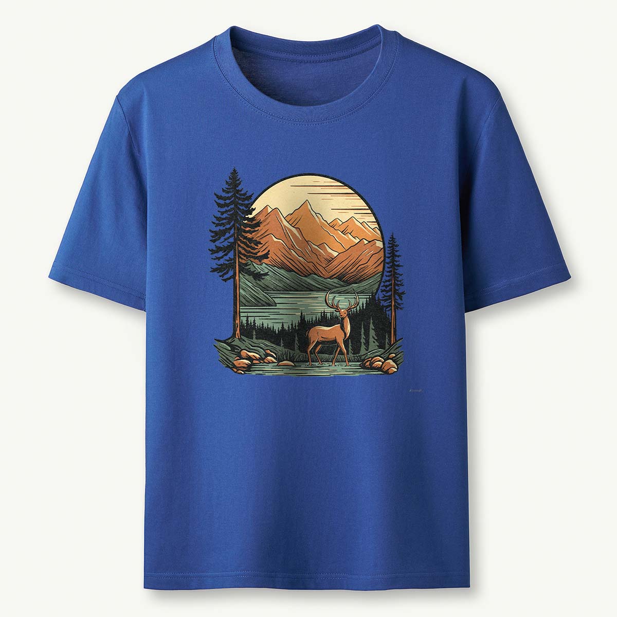 Vintage Mountain Deer Scenic Nature Outdoor T-Shirt