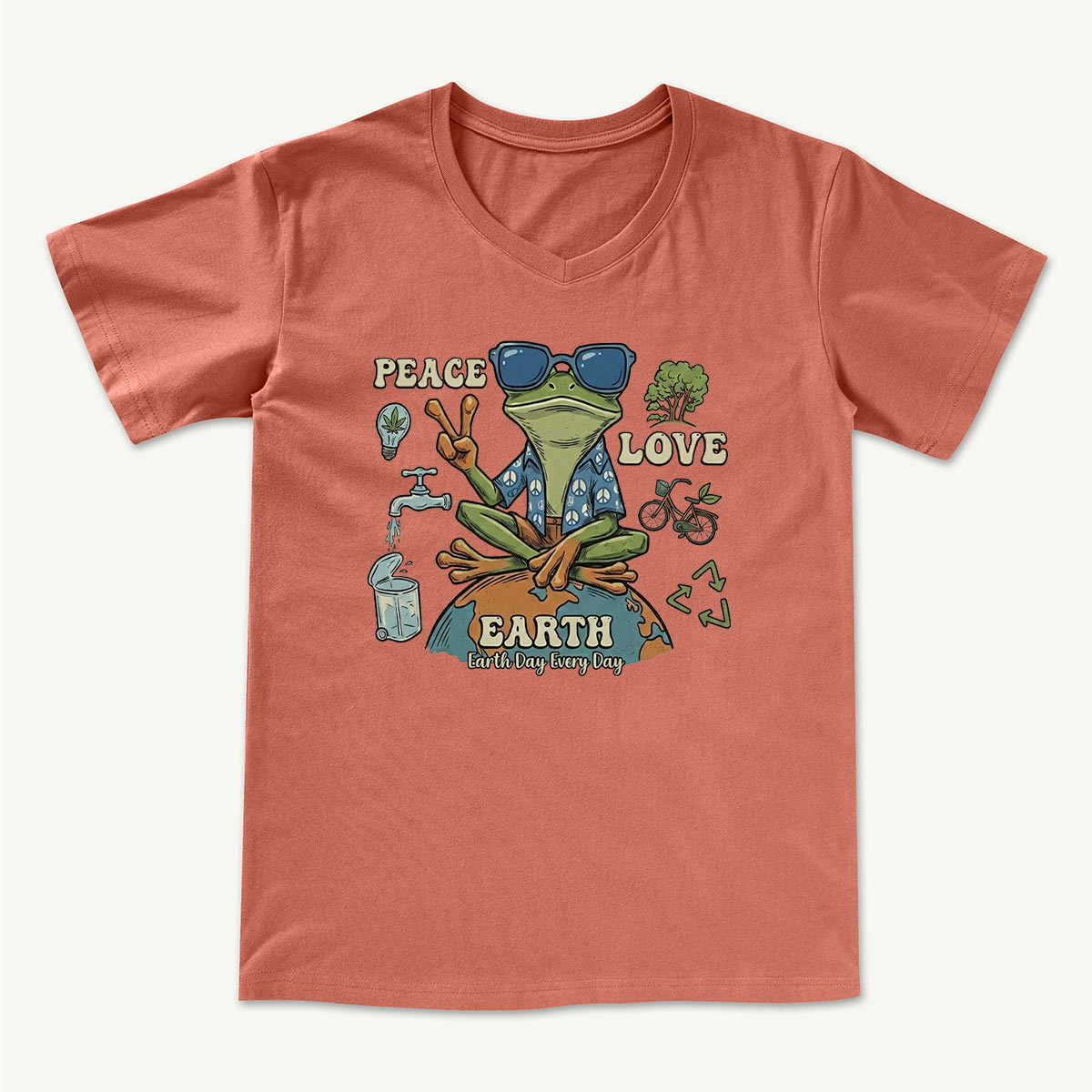 Peace Love Earth Frog V-neck T-Shirt