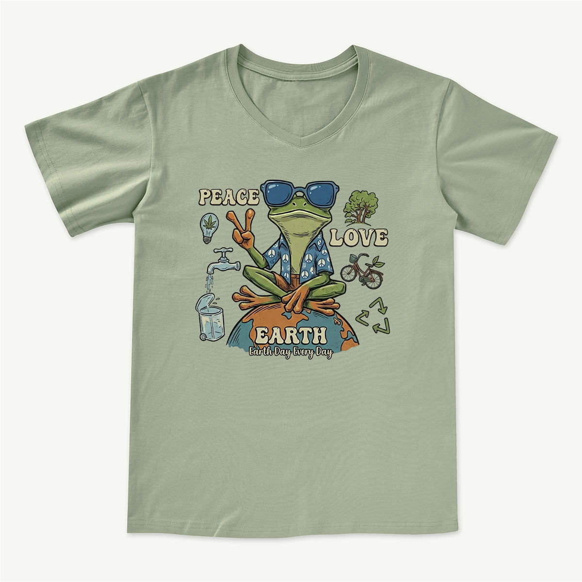 Peace Love Earth Frog V-neck T-Shirt