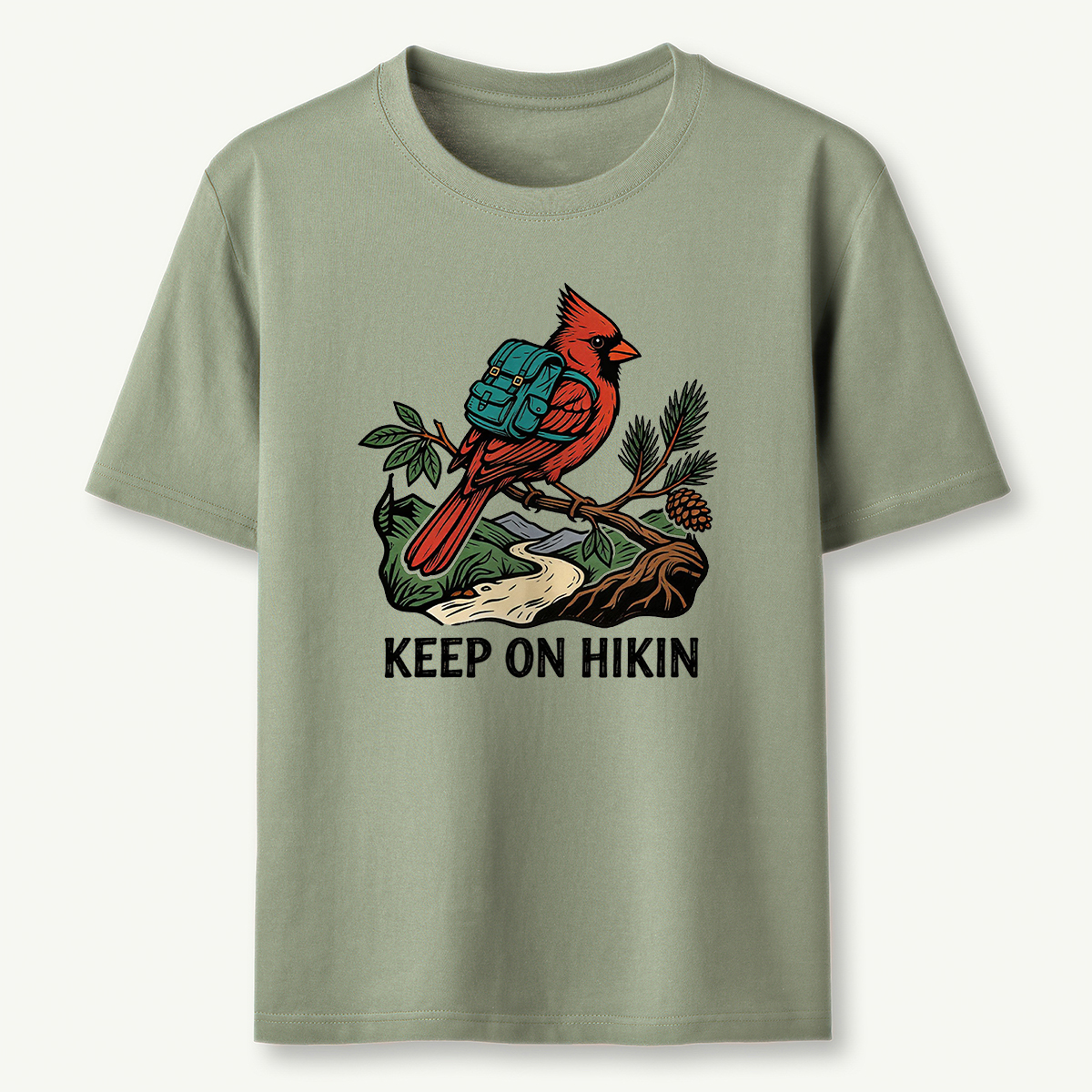 Keep On Hikin Cardinal Backpacker On Trail T-Shirt