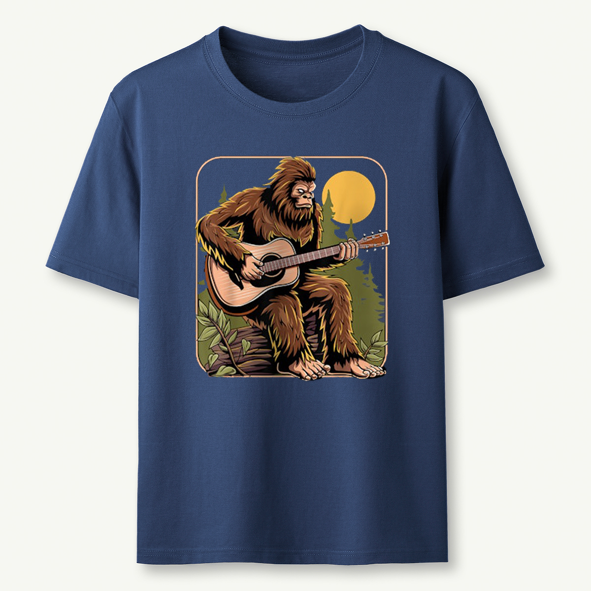 Retro Bigfoot Sasquatch Playing Acoustic Guitar Guitarist T-Shirt