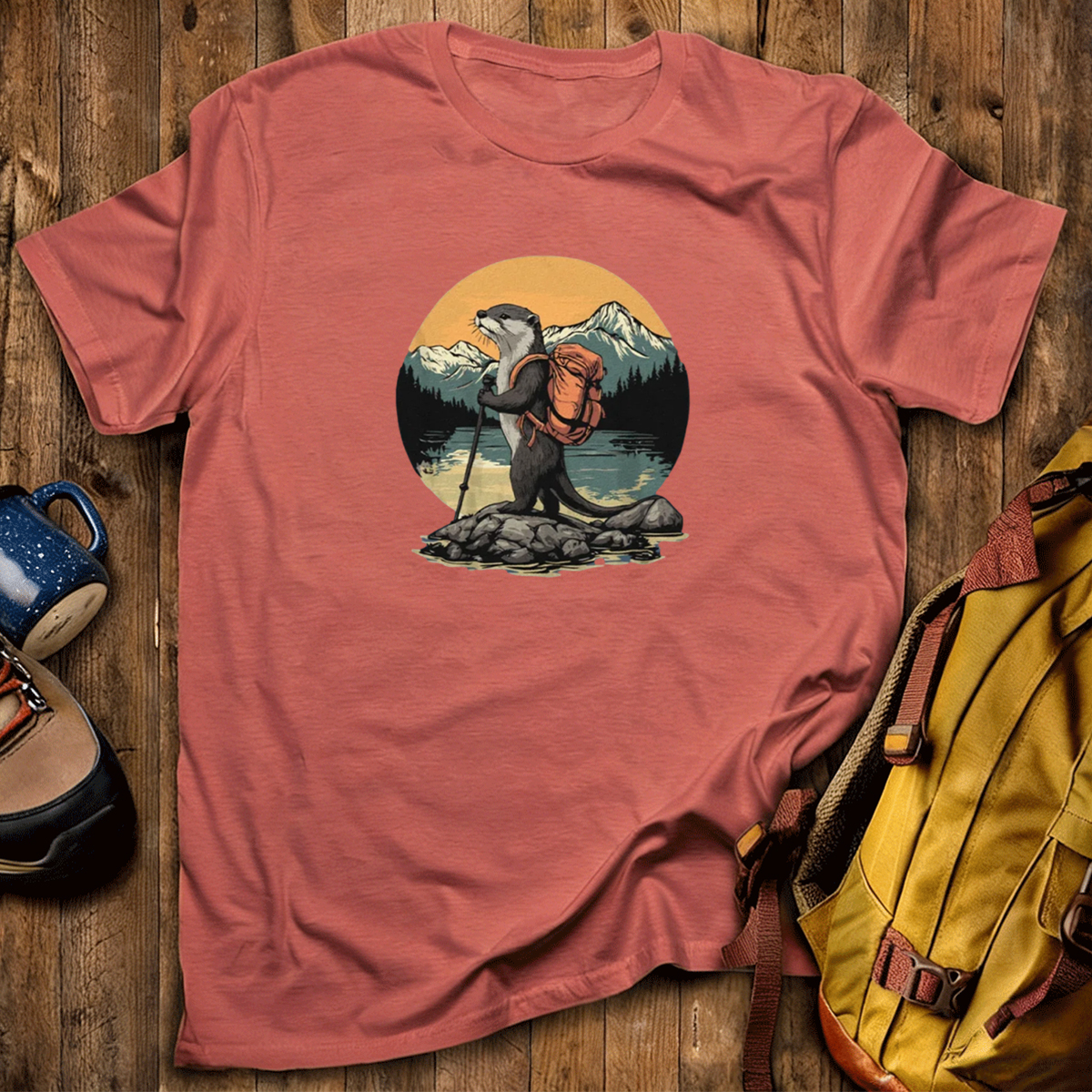 Otter On The River Backpacker T-Shirt