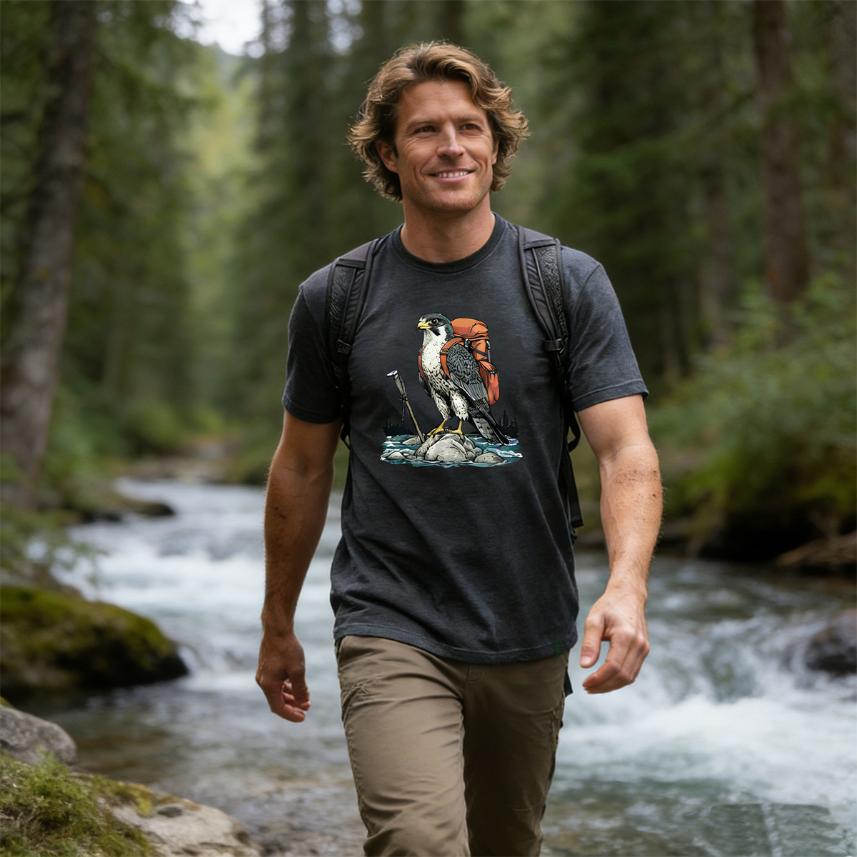 Falcon On River Backpacker T-Shirt