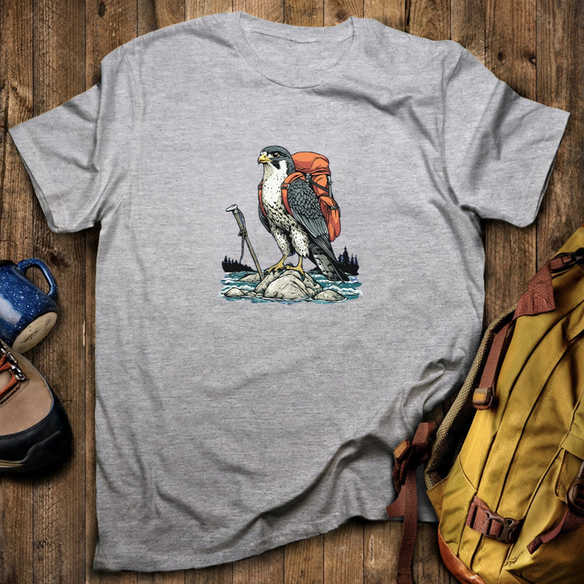 Falcon On River Backpacker T-Shirt