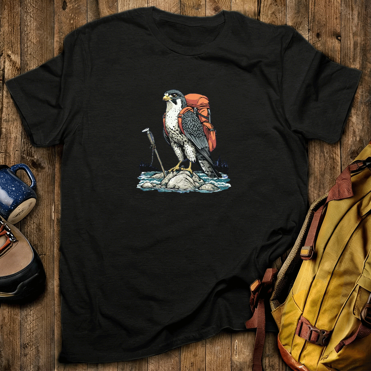 Falcon On River Backpacker T-Shirt