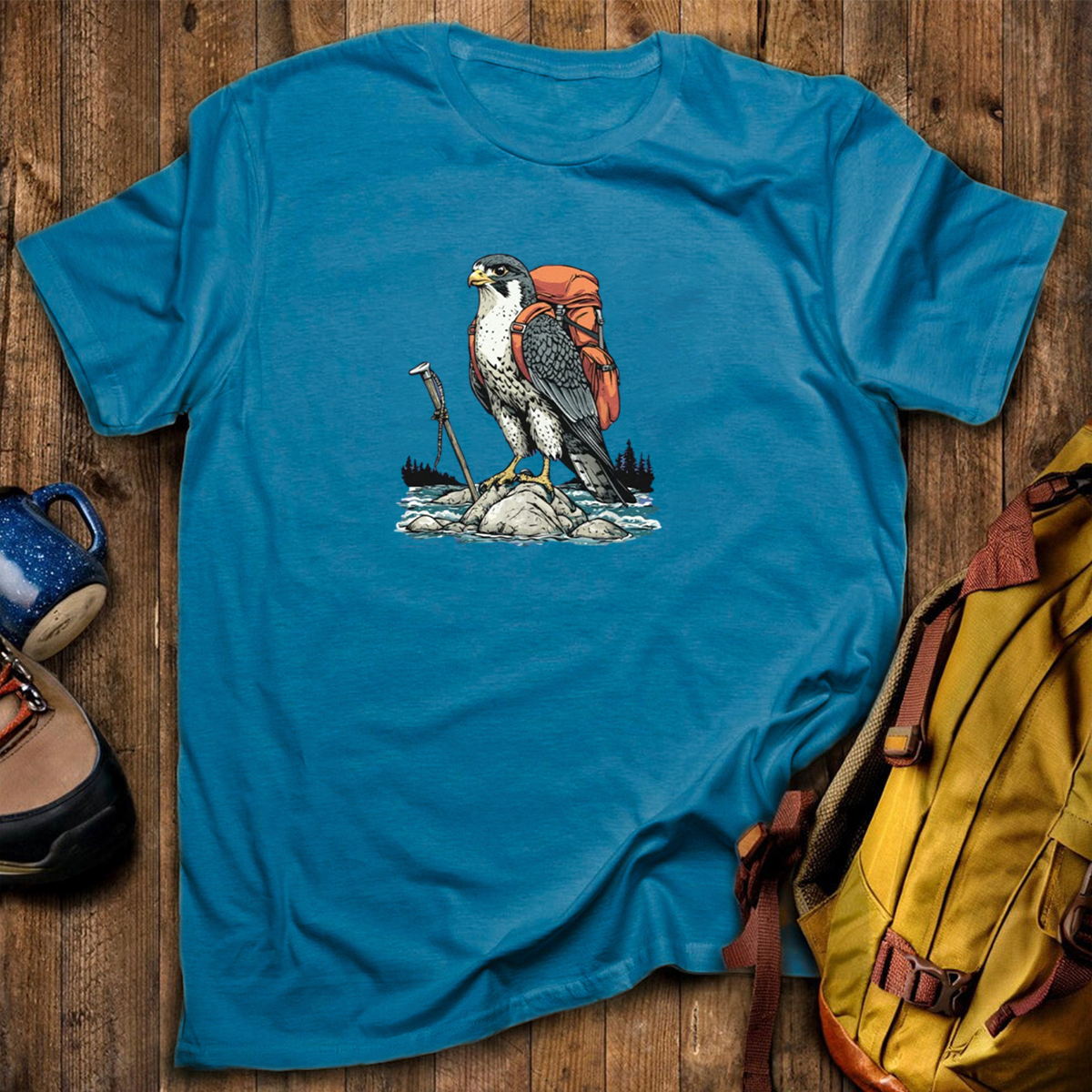 Falcon On River Backpacker T-Shirt