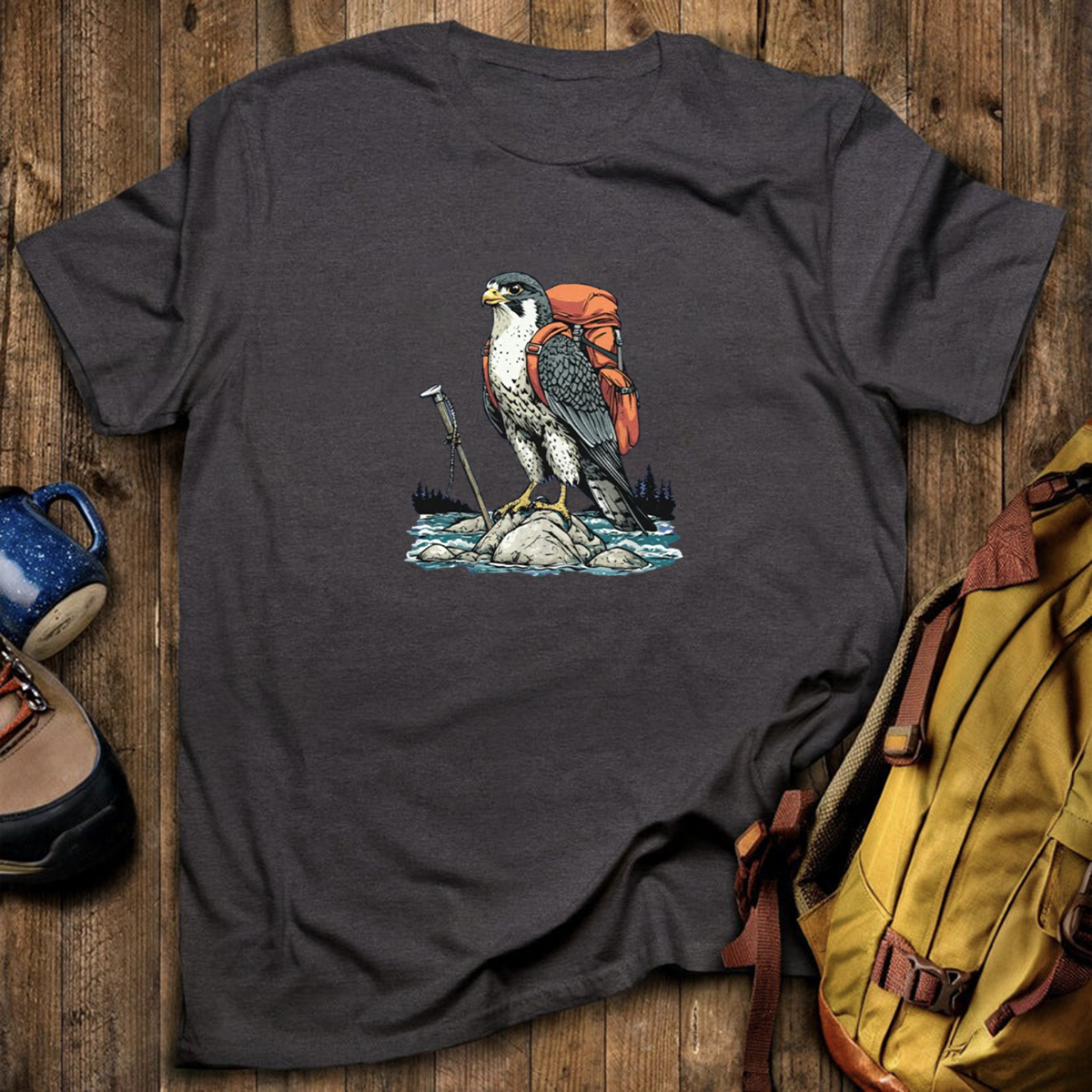 Falcon On River Backpacker T-Shirt