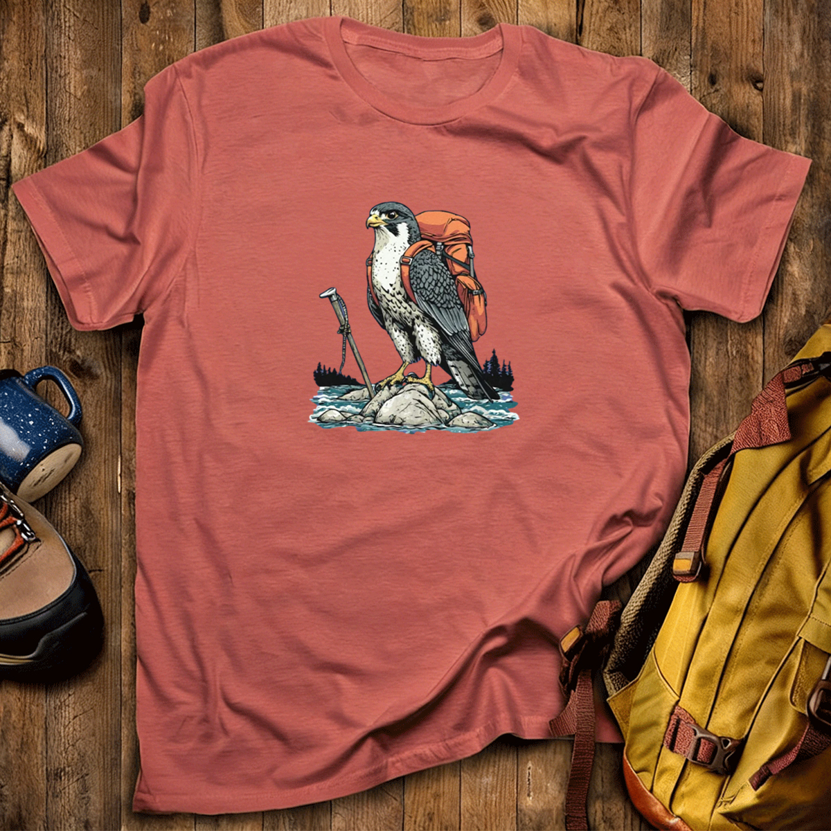 Falcon On River Backpacker T-Shirt