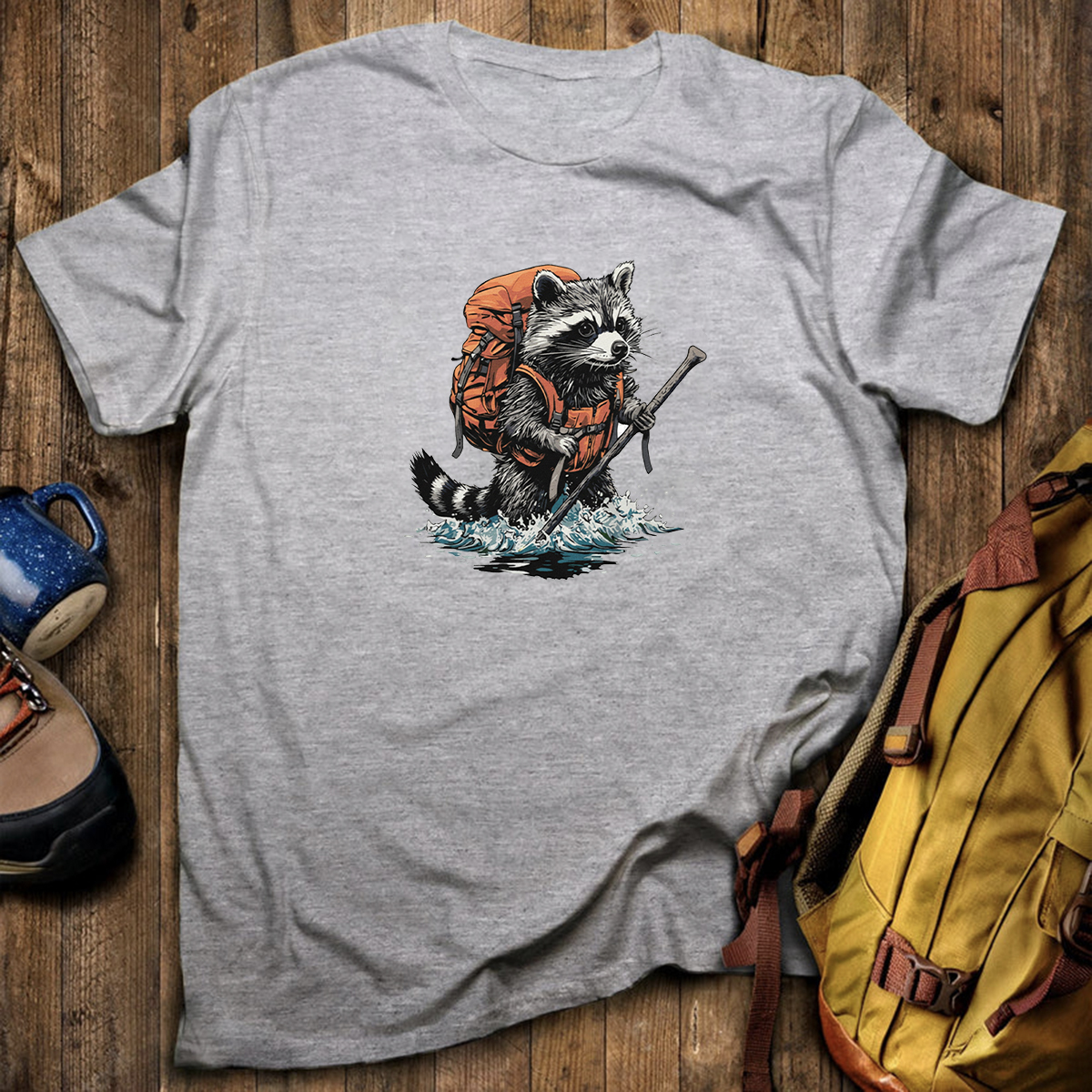 Raccoon Fording River Backpacker T-Shirt