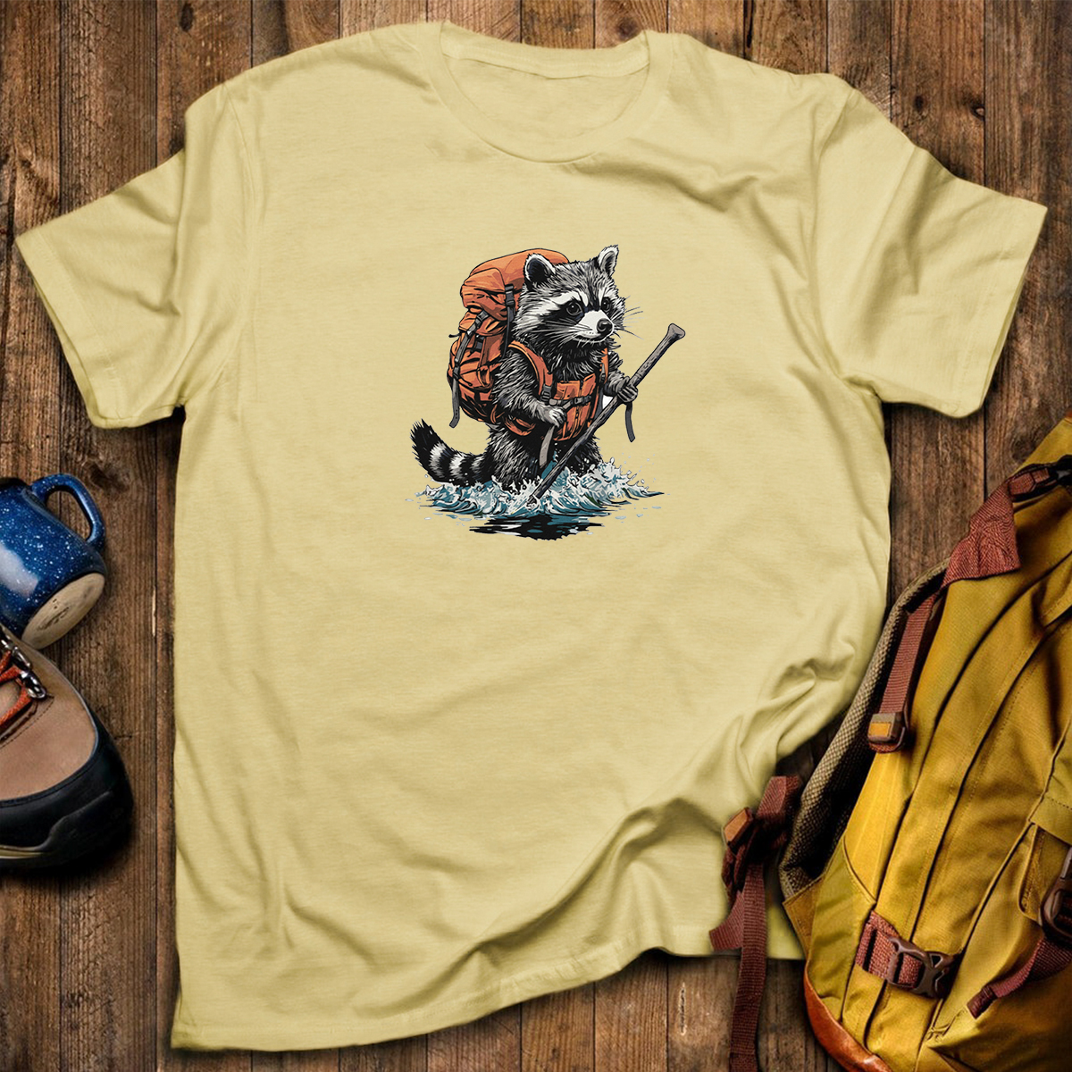 Raccoon Fording River Backpacker T-Shirt