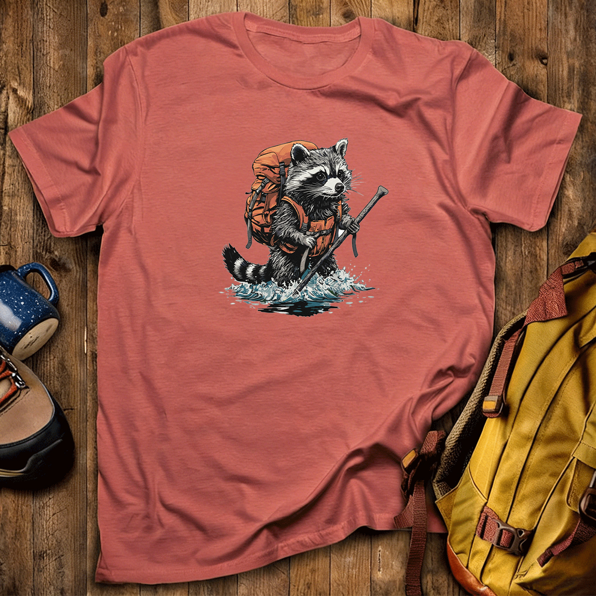 Raccoon Fording River Backpacker T-Shirt
