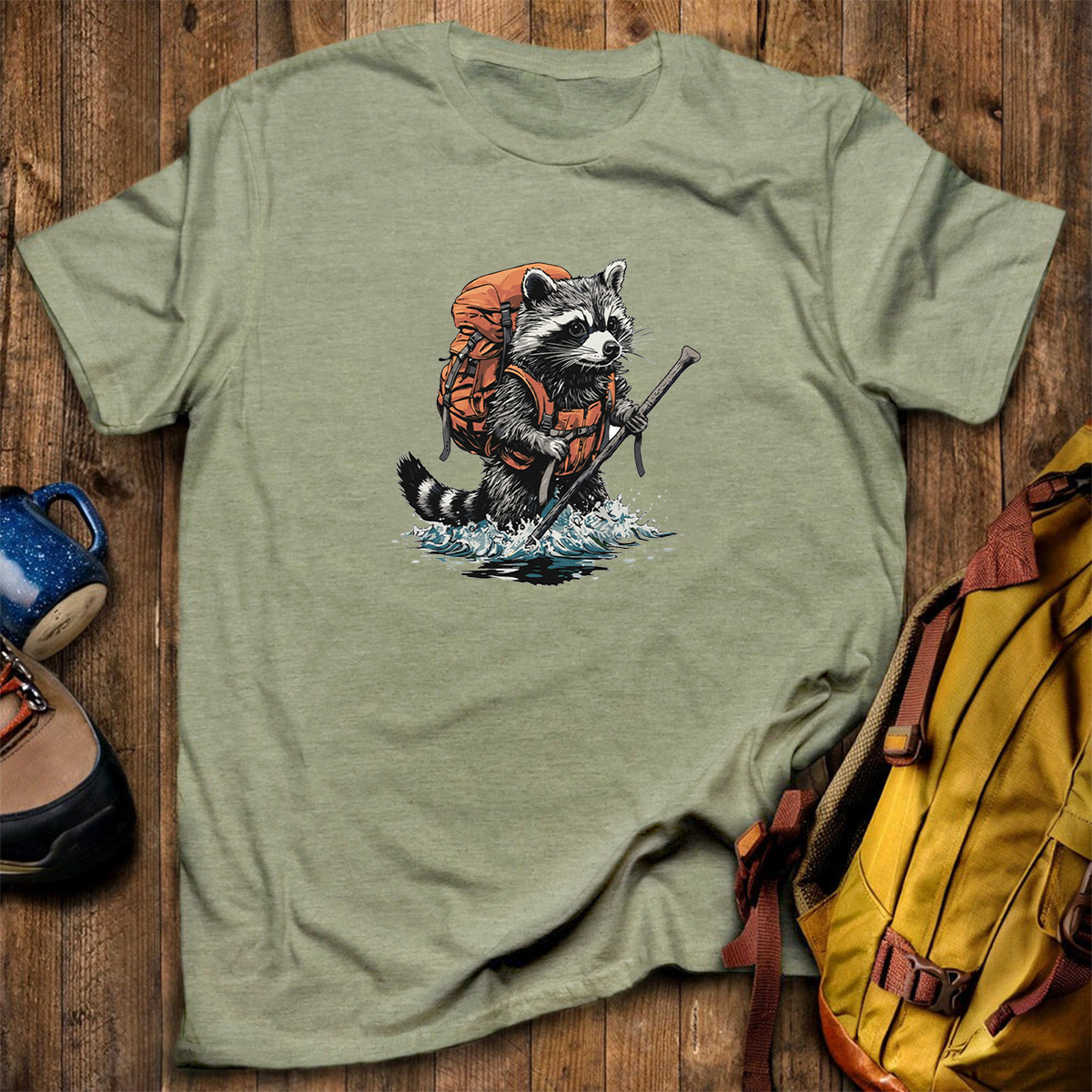 Raccoon Fording River Backpacker T-Shirt
