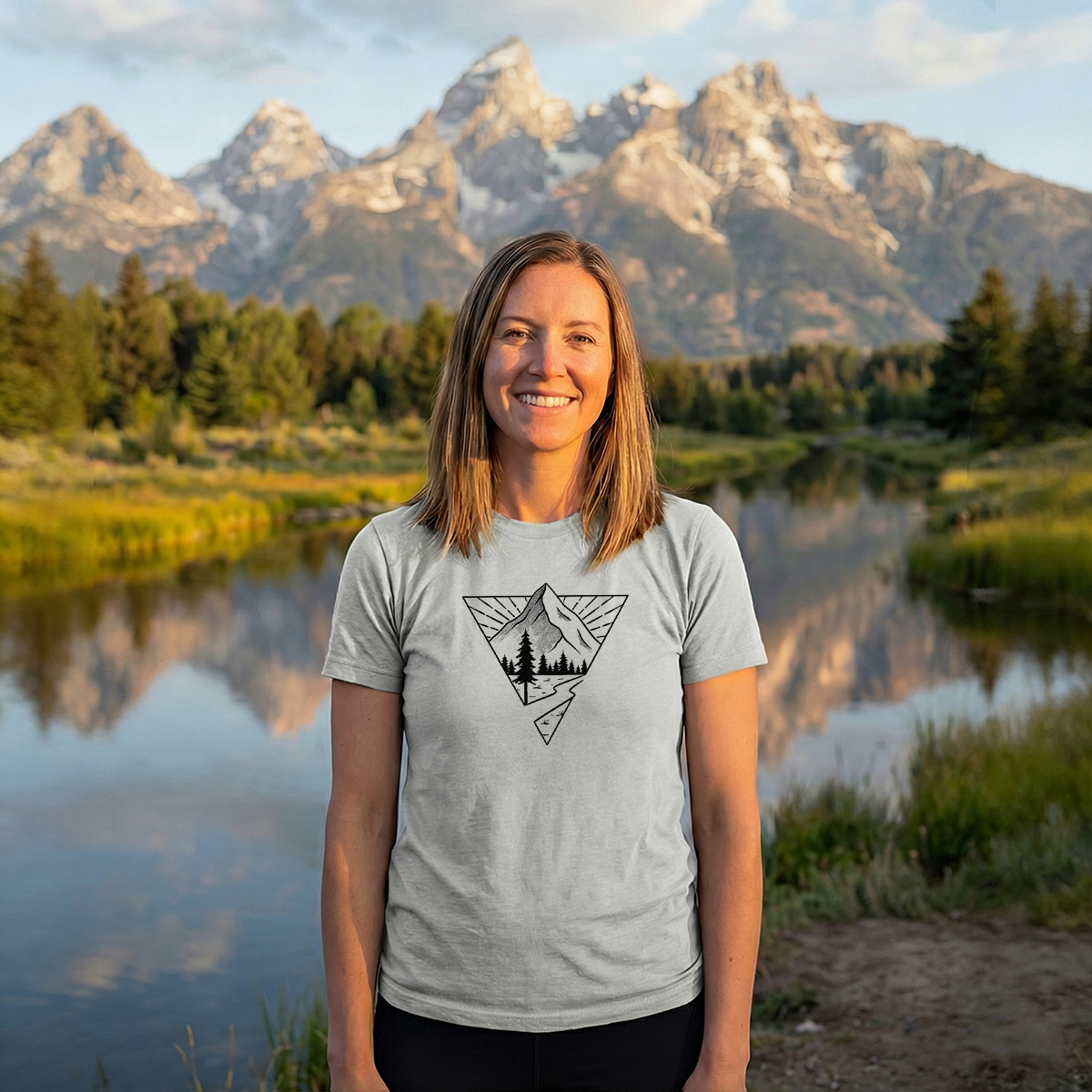 Minimalist Mountain Graphic Geometric Nature Line T-Shirt