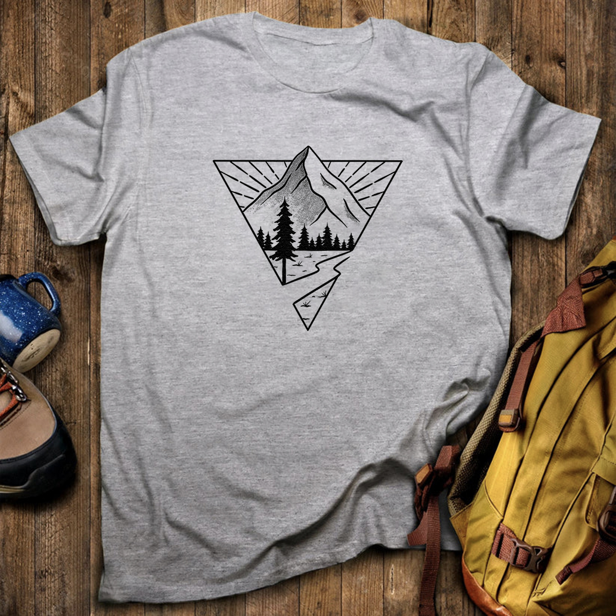 Minimalist Mountain Graphic Geometric Nature Line T-Shirt