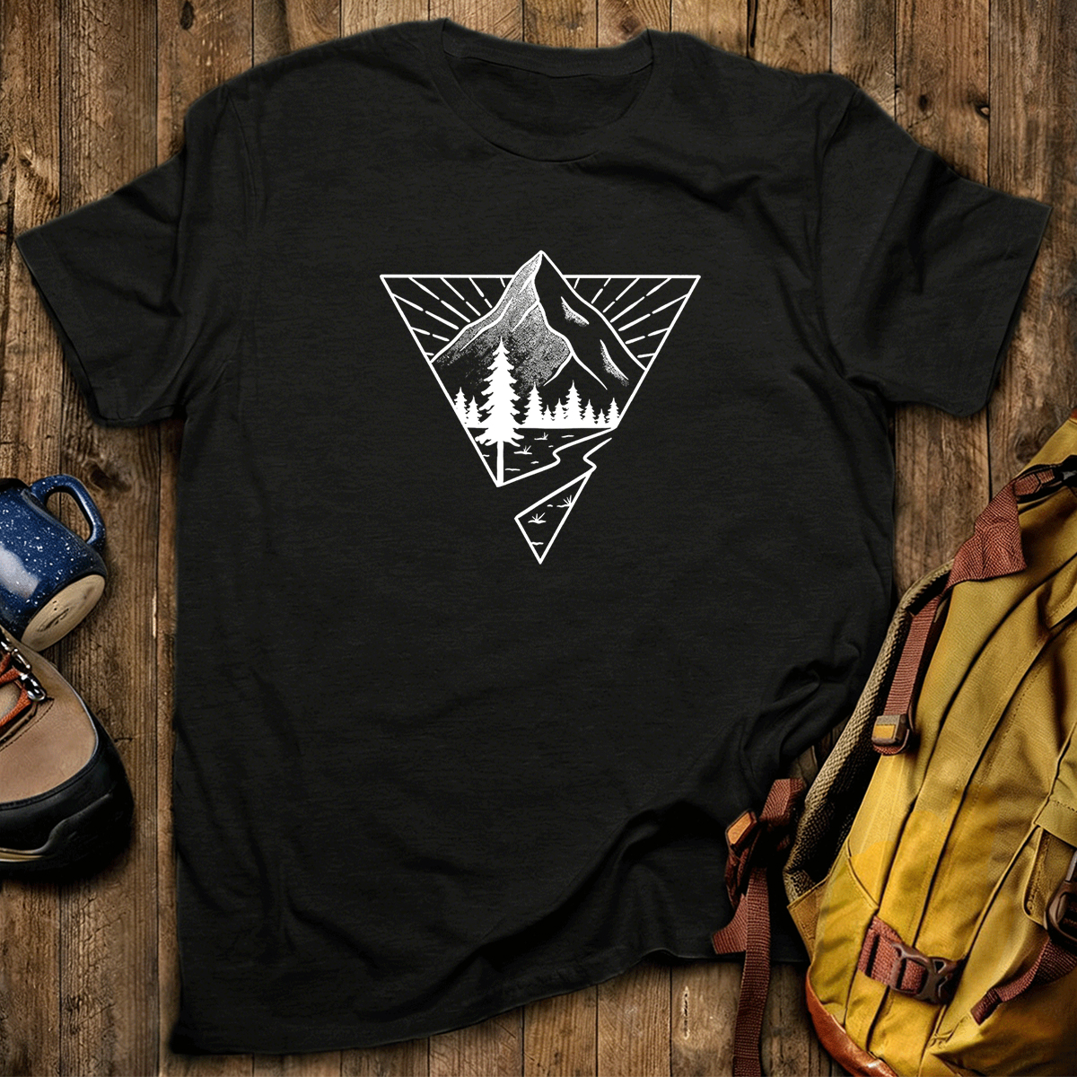 Minimalist Mountain Graphic Geometric Nature Line T-Shirt