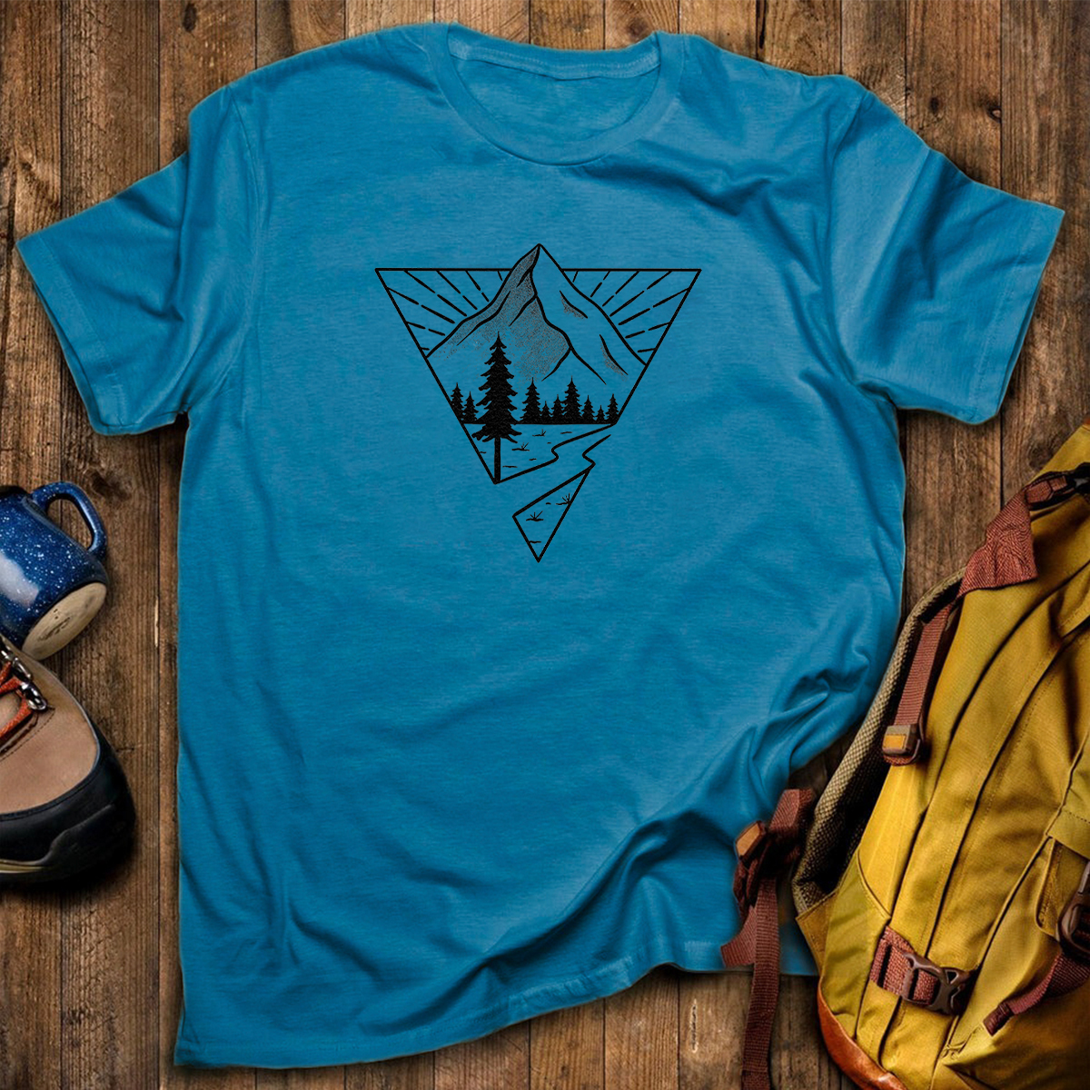Minimalist Mountain Graphic Geometric Nature Line T-Shirt