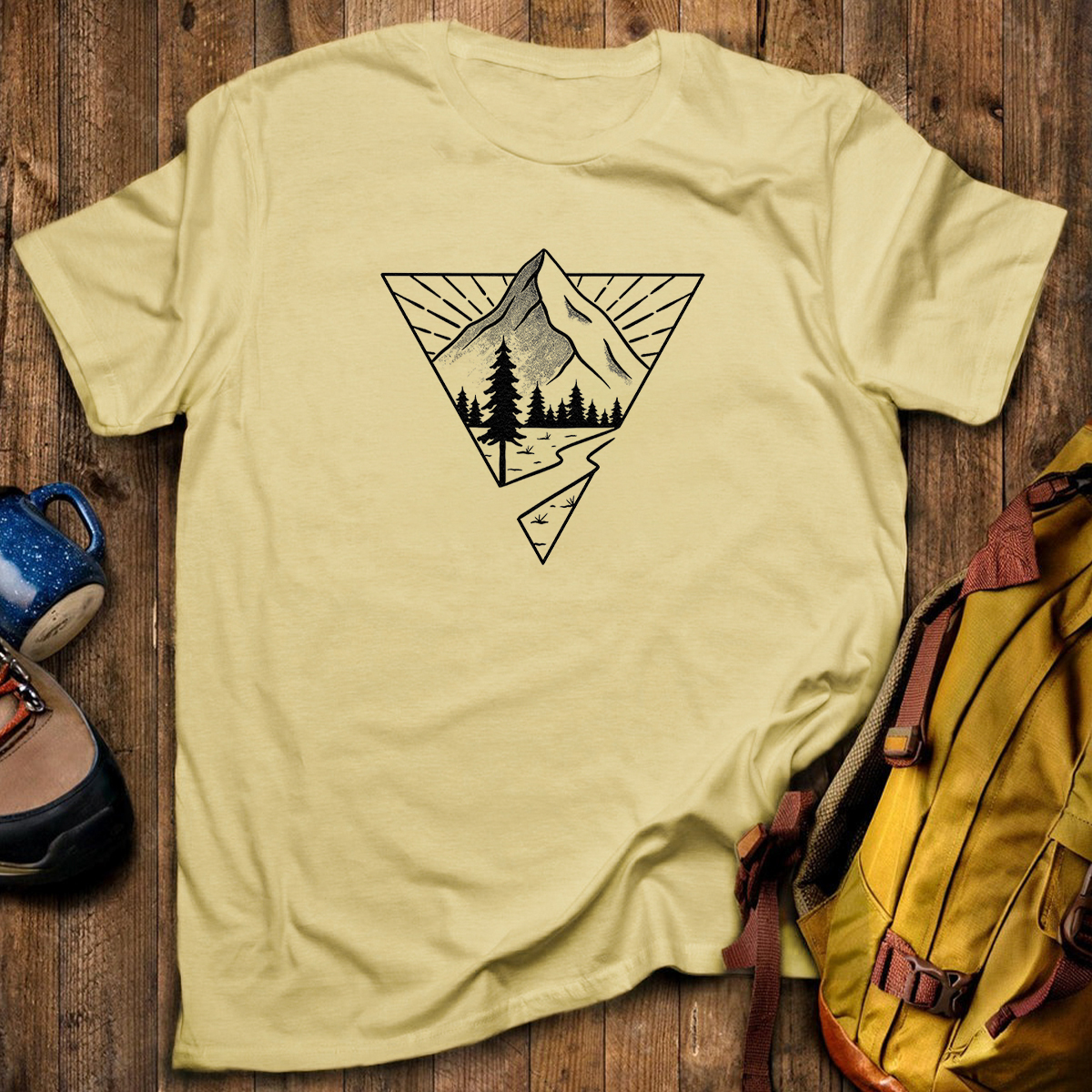 Minimalist Mountain Graphic Geometric Nature Line T-Shirt