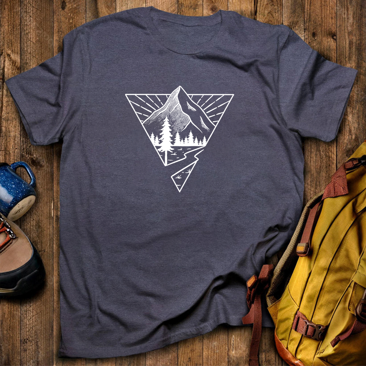 Minimalist Mountain Graphic Geometric Nature Line T-Shirt