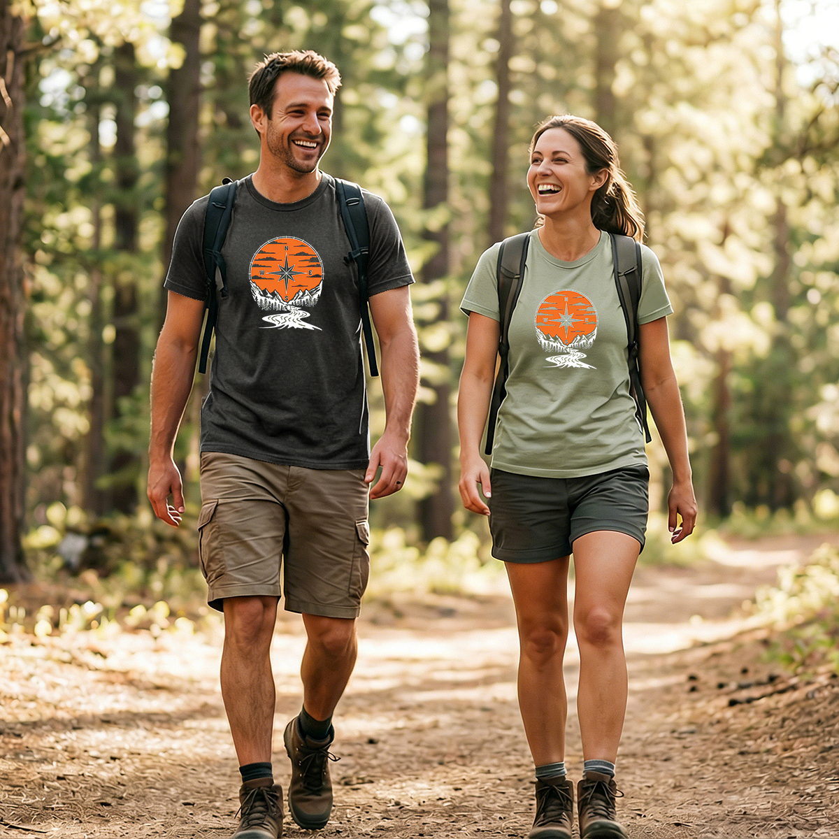 Compass Sunset Mountain Adventure Outdoor T‑Shirt