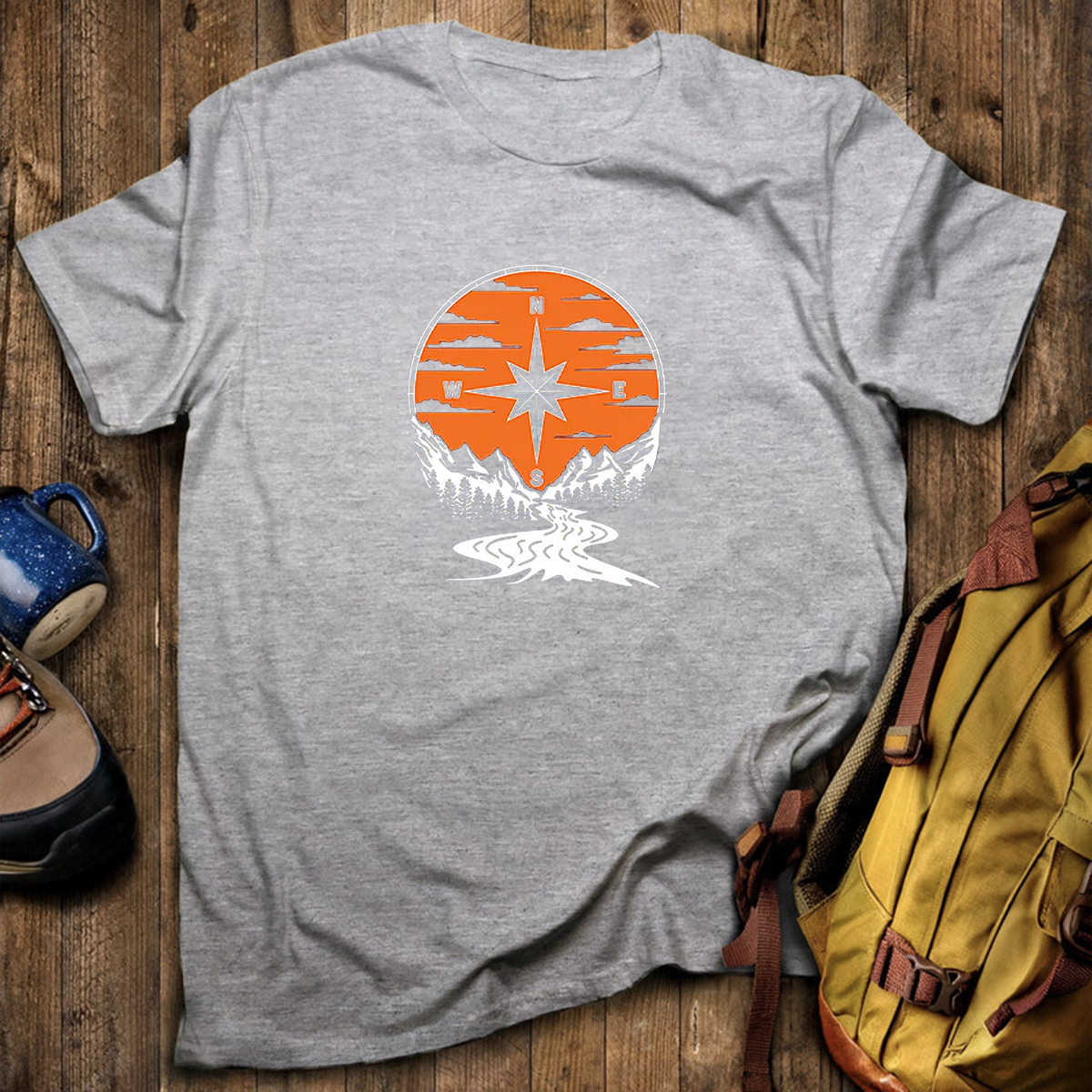 Compass Sunset Mountain Adventure Outdoor T‑Shirt