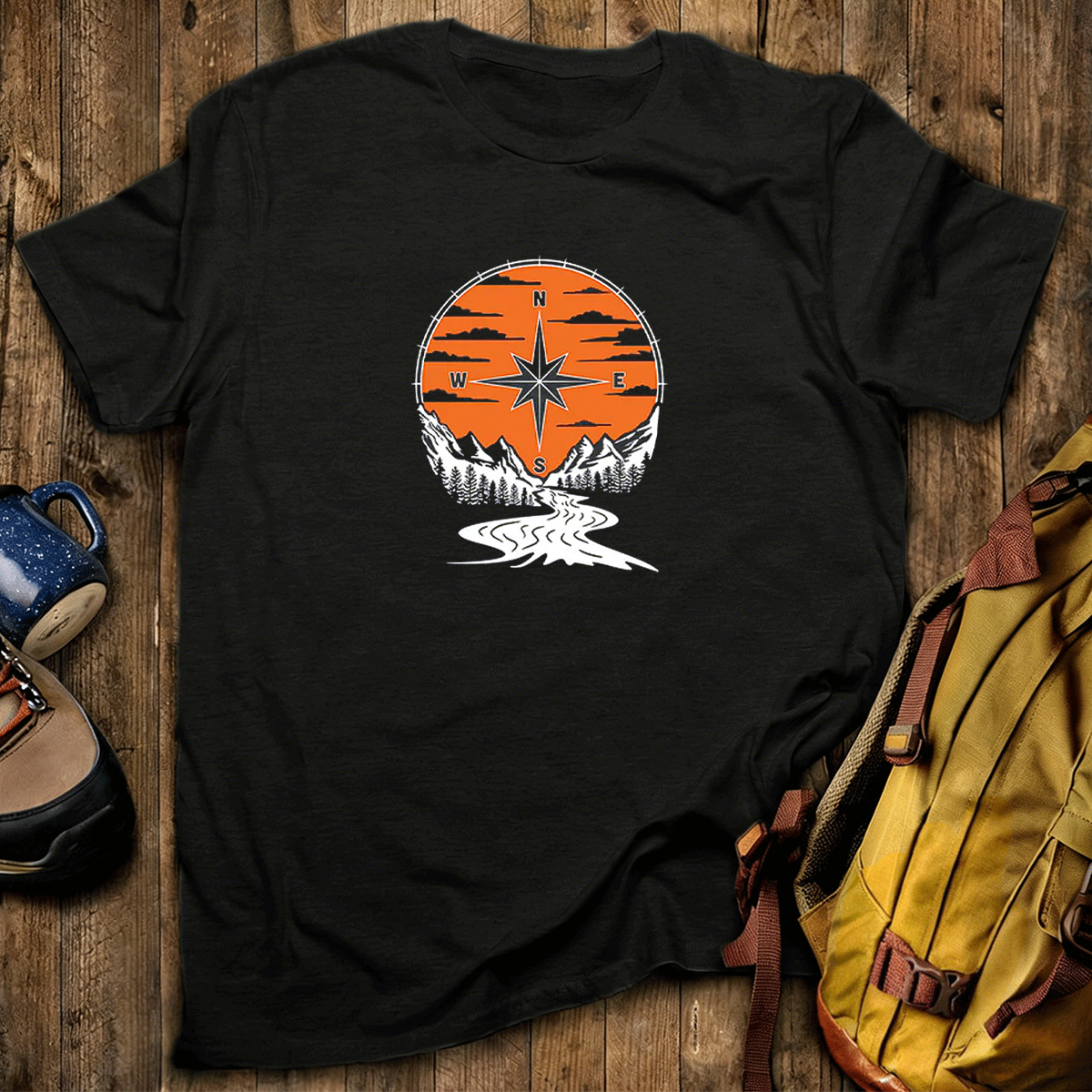 Compass Sunset Mountain Adventure Outdoor T‑Shirt