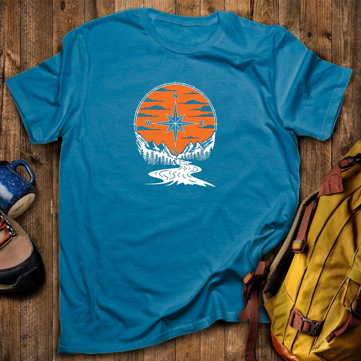 Compass Sunset Mountain Adventure Outdoor T‑Shirt