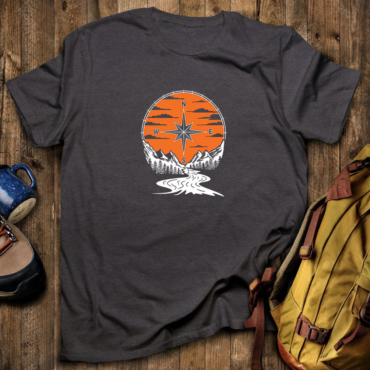 Compass Sunset Mountain Adventure Outdoor T‑Shirt