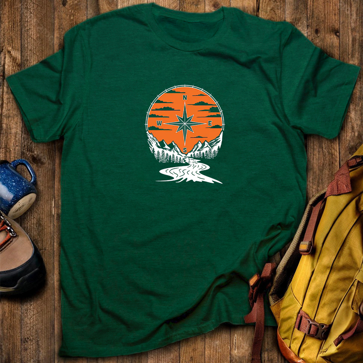 Compass Sunset Mountain Adventure Outdoor T‑Shirt