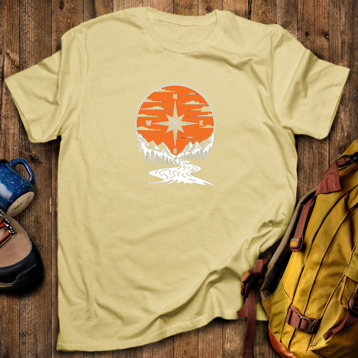 Compass Sunset Mountain Adventure Outdoor T‑Shirt